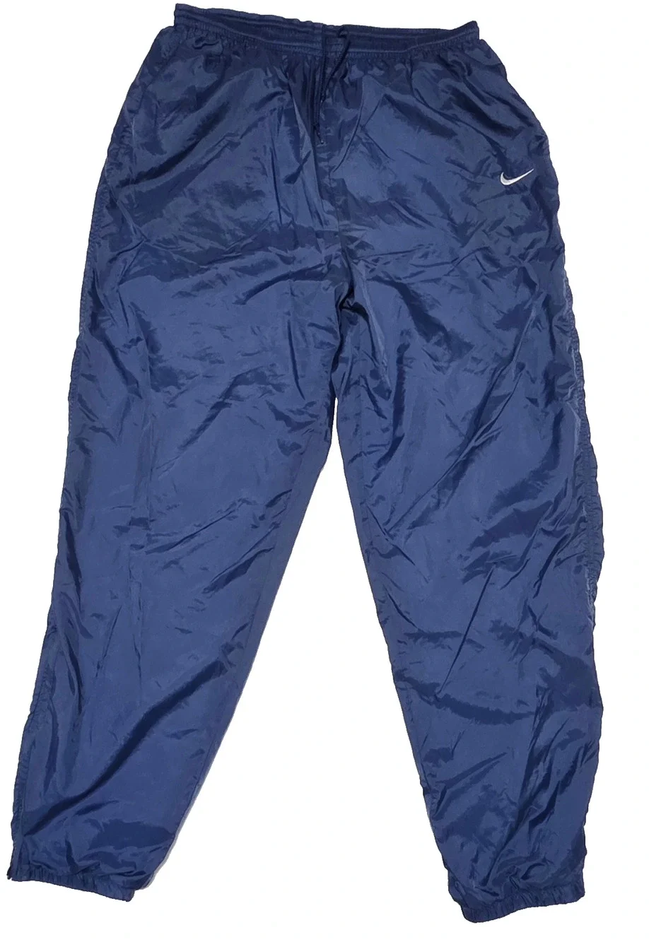 VTG Nike Windpants Mens XL Blue Nylon Track Pants Zipper Cuffs Lined Swoosh